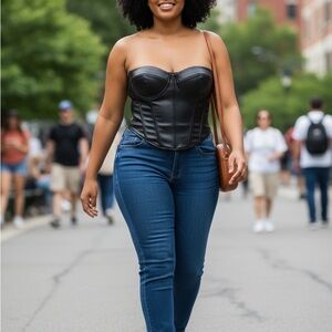 SKIMS Black Strapless Leather-Look Corset Bra Size Large